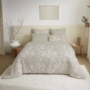 Pack Complet Housse De Couette Réversible Pour Lit 140 X 190 Cm Cachemire Naturel