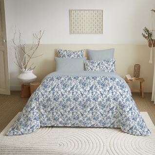Pack Complet Housse De Couette Réversible Pour Lit 140 X 190 Cm Bérengère Bleu