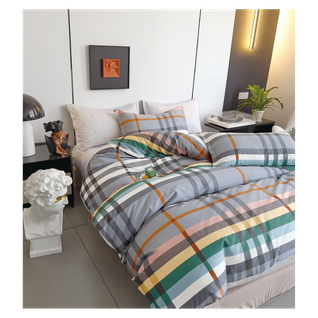 Parure De Couette "imprimé Double Face" Percale De Coton Peigné 80 Fils/cm²  Pour Lit 140 à 160