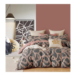 Parure De Couette "imprimé Double Face" Percale De Coton Peigné 80 Fils/cm²  Pour Lit 140 à 160