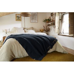 Plaid à Franges Nid D'abeille "gabin" - 180x220 Cm