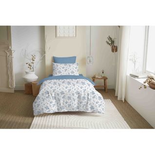 Pack Complet Housse De Couette Réversible "vanessa" 4 Pièces Pour Lit 90 X 190 Louise Bleu