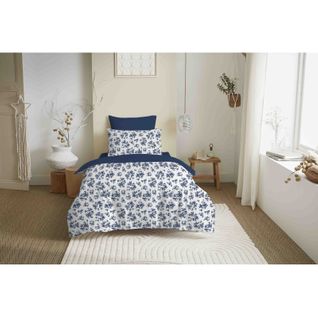 Pack Complet Housse De Couette Réversible "vanessa" 4 Pièces Pour Lit 90 X 190 Eloise Bleu