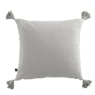 Coussin Déhoussable Avec Pompons Gaze De Coton 40 X 40 Cm Nuage Gris