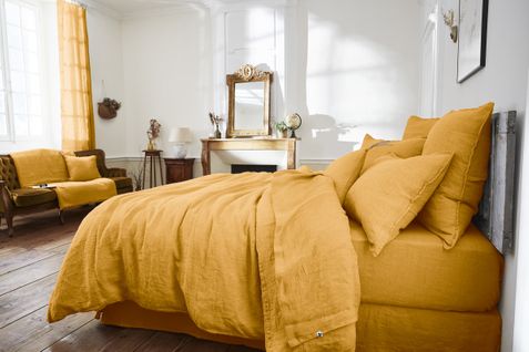 Drap Housse 140 X 190 Cm – Lin Lavé Français Luxe Soline – Miel