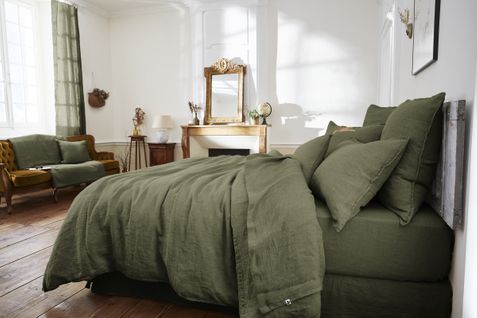 Drap Housse 140 X 190 Cm – Lin Lavé Français Luxe Soline – Thym