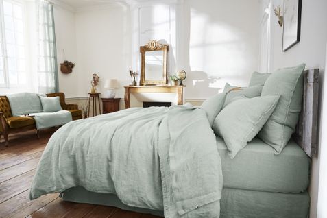 Drap Housse 140 X 190 Cm – Lin Lavé Français Luxe Soline – Eucalyptus