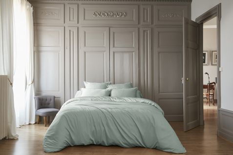 Drap Housse 140 X 190 Cm En Satin De Bambou – Salomé Eucalyptus – Bonnet 30 Cm :