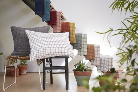 Taie D’oreiller 60 X 60 Cm – Gaze De Coton Tissée – Gaïa Mix – Petits Carreaux Ficelle