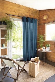 Rideau 100 % Coton Prélavé 140 X 260 Cm – Kala - Bleu Jean