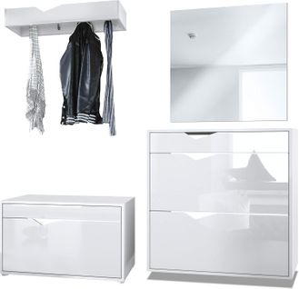 Vestiaire 190 X 185 X 33 Cm Caisson En Blanc Mat, Façades En Blanc Haute Brillance
