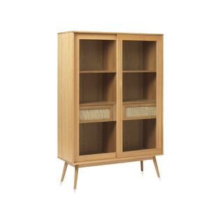 Meuble Vitrine 2 Portes 2 Tiroirs - Bois Et Rotin - Capri