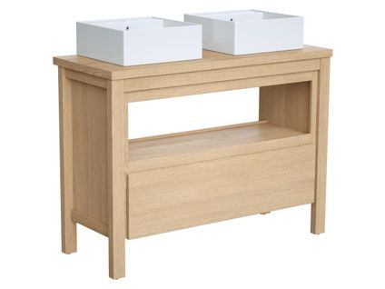 Meuble De Salle De Bain Avec Double Vasque à Poser - Placage Chêne - 120 Cm - Cosmoti