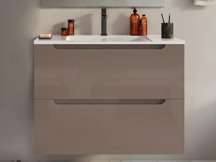 Meuble Simple Vasque Suspendu - Taupe - 80 Cm - Stefanie