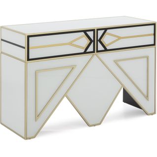 Console 120x45x80 Verre Blanc/noir / Métal Doré / Mdf /noir