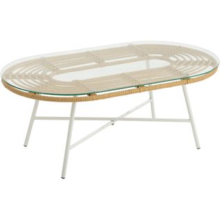 Table Extérieure Bois Clair Verre 90x50x35,5cm