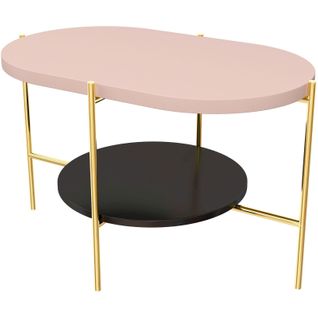 Table Basse Bois Rose, Noir, Base Dorée 80x50x50cm