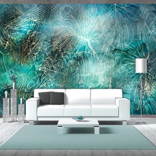 Papier Peint Adhésif Turquoise Vegetation 392 X 280 Cm Bleu