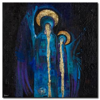 Tableau Deux Saints 70 X 70 Cm Bleu