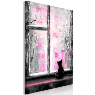 Tableau Longing Kitty (1 Part) Vertical Rose 40 X 60 Cm Rose