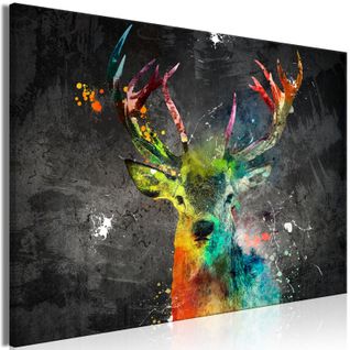 Tableau Cerf Arc-en-ciel Large 90 X 60 Cm Gris