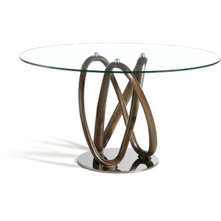 Table à Diner Verre Bois Foncé 130x130x78cm