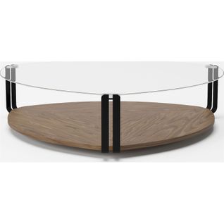 Table Basse Verre Bois Foncé 135x135x32cm