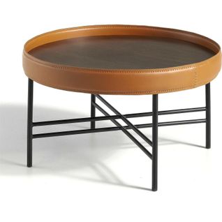 Table Basse Cuir Marron 62x62x35cm