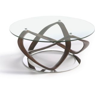 Table Basse Verre Bois Foncé 100x100x39cm