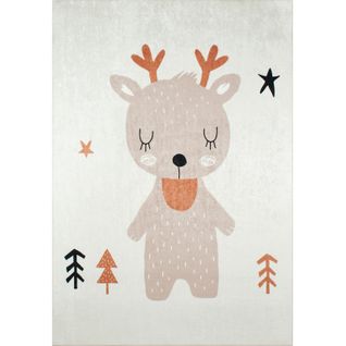 Tapis Imprimé Intérieur Happy Renne 80 X 150 Cm Beige