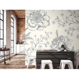 Papier Peint Élégant Pivoines Monochromes - Décor Floral 350 X 245 Cm Beige