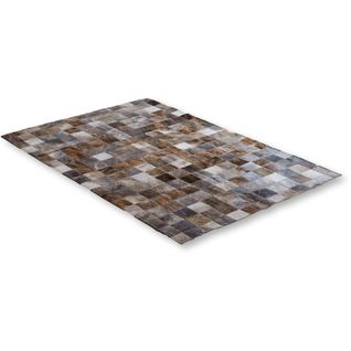 Tapis Patchwork En Cuir Brun, Beige Et Gris
