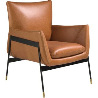 Fauteuil En Cuir Marron Et Pieds Dorés Angel Cerda