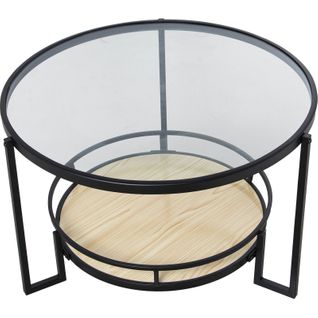 Table Basse Élégante Métal Noir Et Plateau Bois