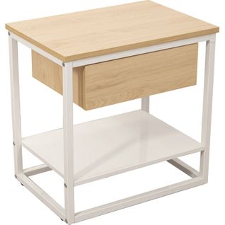 Table D'appoint Métal Blanc Et Bois Élégante