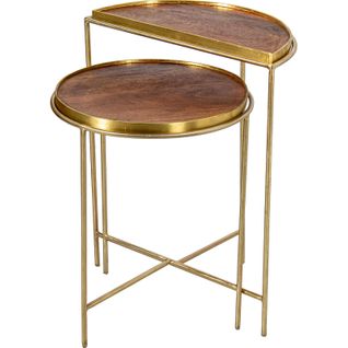 Table Gigogne Élégance Métal Doré Et Bois Salon