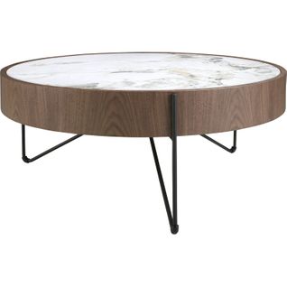 Table Basse Ronde En Noyer Et Marbre Blanc Angel Cerda