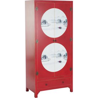 Armoire Bois Rouge Élégant Pour Salon Intérieur Chic