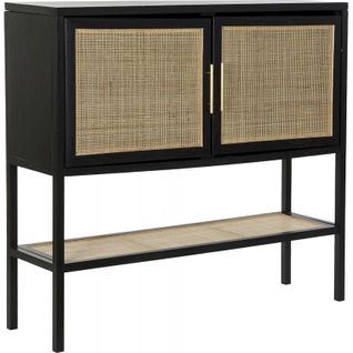Buffet Bahut Noir En Paulownia Et Rotin, Chic Et Tendance