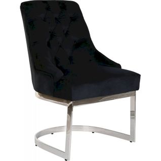 Chaise De Cuisine Élégance Velours Noir Et Pieds Argent