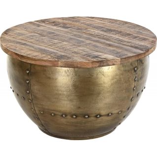 Table Basse Chic En Métal Doré Et Bois Exotique