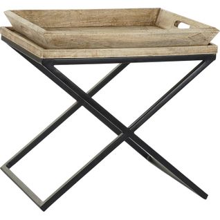 Table D'appoint Élégante En Manguier Et Métal Noir