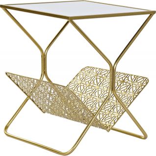 Table D'appoint Élégante Avec Rangement Pour Périodiques En Métal Doré