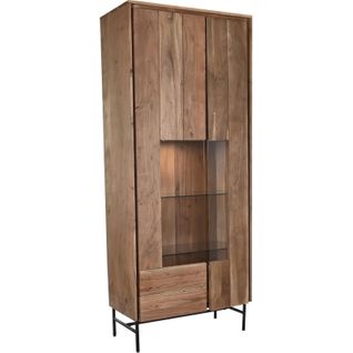 Vitrine Chic En Acacia Avec Verre Élégant