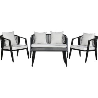 Salon De Jardin Tissu Confort Acier Noir Et Blanc