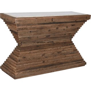 Console Bois Recyclé Et Plateau En Marbre Blanc