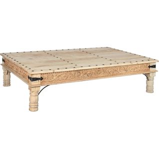 Table Basse En Bois Naturel Sculpté - Charme Authentique