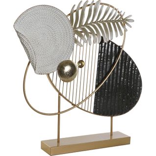 Décoration Métal Abstraite Dorée Blanc Noir Style Moderne