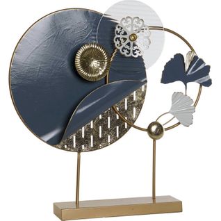 Sculpture Décorative Abstraite Métal Doré Bleu Blanc Moderne