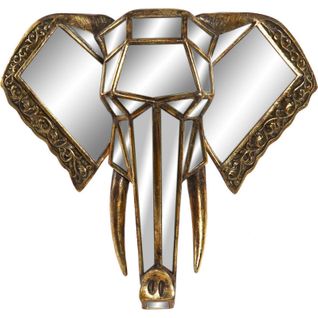 Miroir Décoratif Mural Éléphant Doré Finition Vieillie Glamour